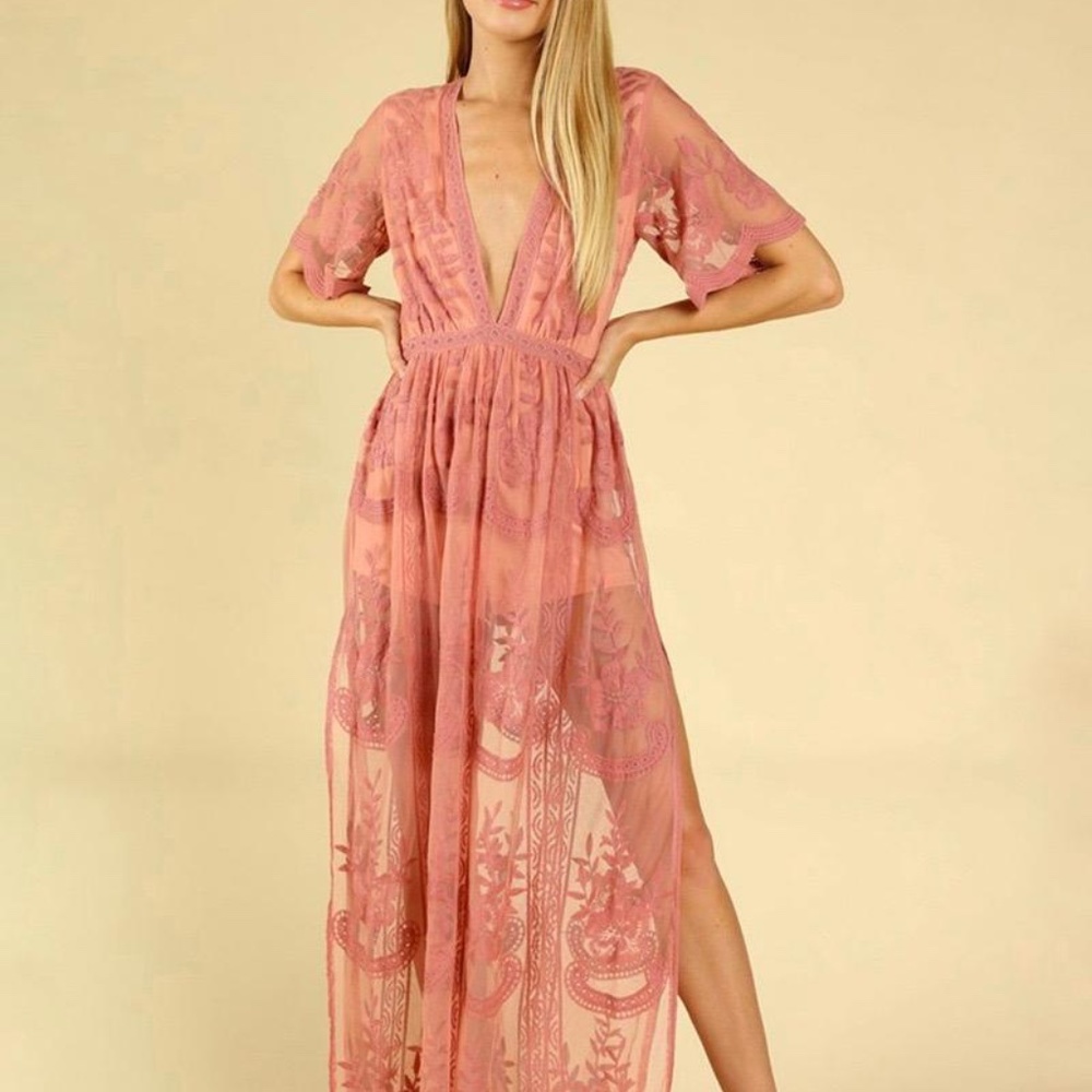 Honey Punch Embroidered Lace Maxi Dress